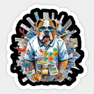 Accountant English Bulldog t-shirt design, a bulldog wearing a visor and holding a pen Sticker